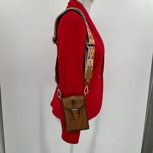 Made in India small shoulder bag, All Leather with shoulder strap "F" embossed